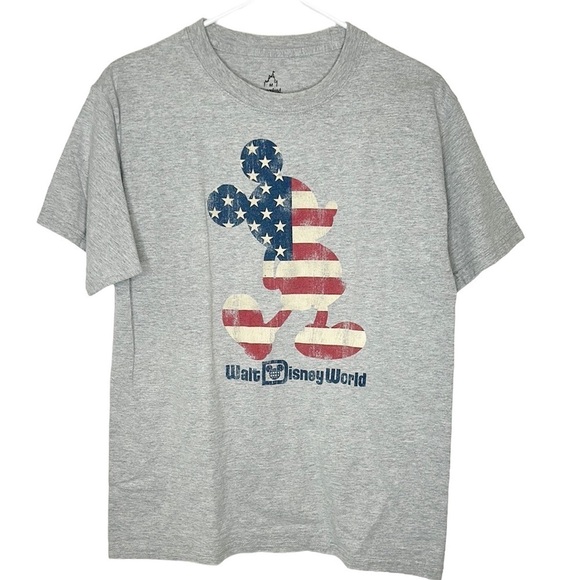 Walt Disney World Gray Mickey Mouse American‎ Flag T-Shirt Women's Medium - Picture 2 of 5